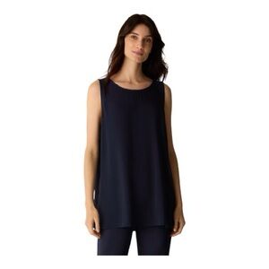 Eileen Fisher Black Silk Georgette Crepe Ballet Neck Long Tank Size S/P
